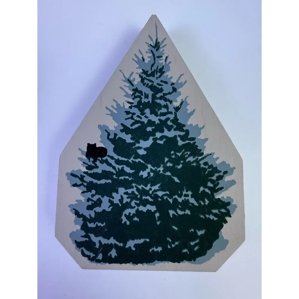 Cat’s Meow Set Of 4 Blue Spruce Wooden Village Accessory Winter Christmas Scene